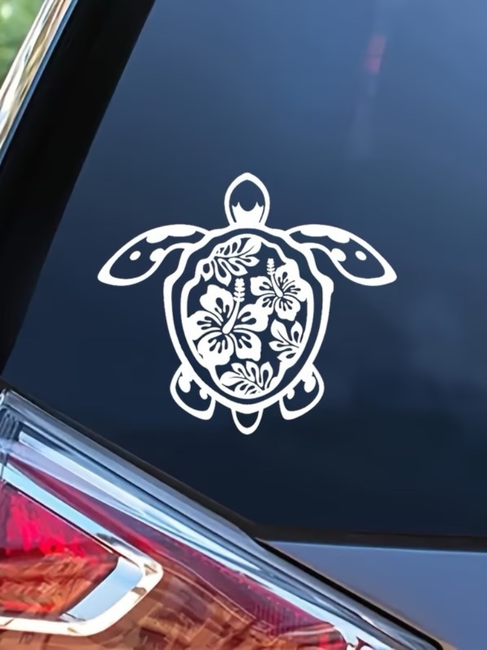 White Hawaiian Hibiscus Sea Turtle Car Decal Sticker 4.72”